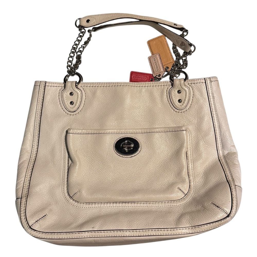 Coach 24081 white leather Y2K vintage chain shoulder strap tote bag - Picture 4 of 14